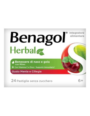 BENAGOL HERBAL PASTIGLIE PER LA GOLA MENTA E CILIEGIA 24